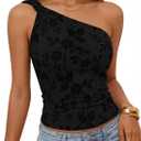 ZESICA Women's Summer One Shoulder Going Out Tops 2026 Trendy Sleeveless Fitted Fashion Floral Y2K Shirts, XL
