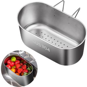 Stainless Steel Sink Drain Strainer Basket, Multifunction Hanging Sink Strainer Colander Drain Basket, Kitchen Sink Food Waste Filter and Vegetables Fruits Clean
