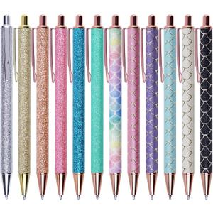 U-RIGHT 12 Pcs Fancy Pens for Journaling, Cute Pens for Women, Retractable Pretty Fun Pens for Nurses Waitress