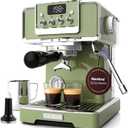 Neretva Espresso Coffee Machine, Professional Espresso Machine with Pressure Gauge 15Bar Retro Espresso Maker with Power Milk Frother Stainless Steel for Home Barista Latte and Cappuccino Maker-Green