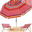 Aoxun Beach Umbrella with Tilt Pole, Portable Sand Anchor and Carry Bag, UPF 50+ Sun Shelter Air Vents Design for Outdoor Activities (Red), 6.5ft