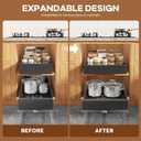 Seinloes 2 Pack Expandable Pull Out Cabinet Organizer 21" Deep with Raising Pad for Framed Cabinets,Upgrade 3 Slide Rails Slide Out Drawers,Roll Out Shelves Adhesive,Adjustable Width 9"-14.1" Black