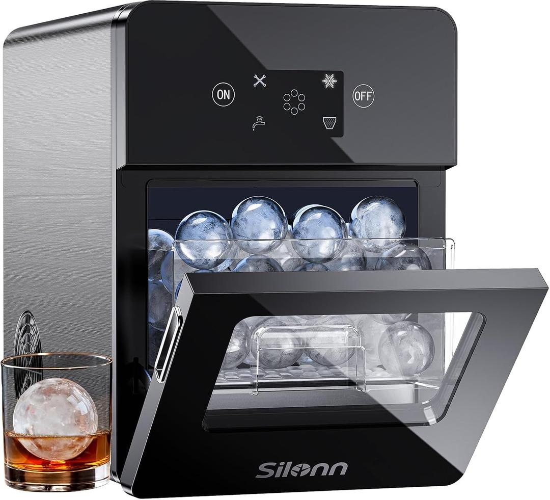 Silonn 2.4 Sphere Ice Maker, Clear Ice Ball Maker with Slow-Melting, 3 pcs in 40 Mins, 100 pcs/Day, Crystal Sphere & Rapid Sphere Technology, Self-Cleaning Ice Maker Countertop Ideal for Whiskey (Dark)