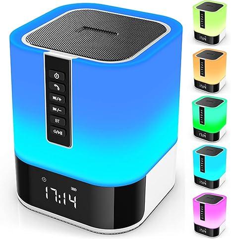 Hetyre Night Light Bluetooth Speaker, 5 in 1 Touch Control Bedside Lamp Dimmable MultiColor Changing, Bedroom Alarm Clock, Best Birthday Gift Ideas for 10 11 12 13 14 Year Old Teenage Girls/Boys