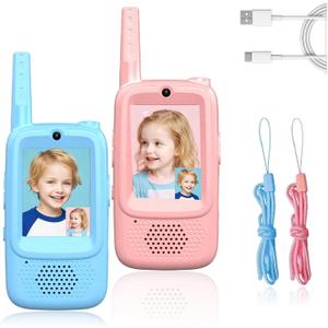 Video Walkie Talkies for Kids, 2 Pack Video Intercom with HD Camera & Voice, USB-C Rechargeable, for Outdoor Play, Indoor for Boys and Girls Ages 3-12 (Blue/Pink)