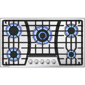 36 inch Gas Cooktop, Bulit-in Gas Stove Top with 5 Burner, NG/LPG Convertible Cooktops, 5 Burner Propane Cooktop with Thermocouple Protection, Stainless Steel