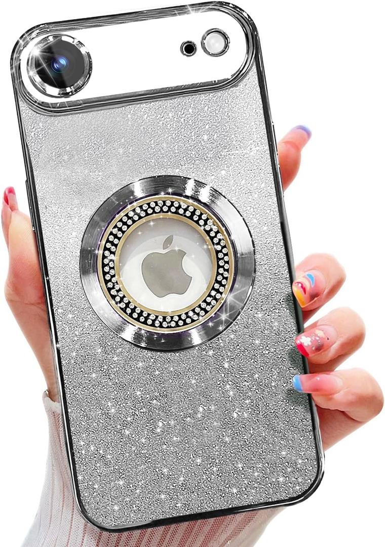 Misscase for iPhone Air Magnetic Glitter Case Compatible with MagSafe,Full Protection Slim Shockproof Case with Camera Lens Protector Plating Bling Cover Case for iPhone 17 Air 6.5" Silver