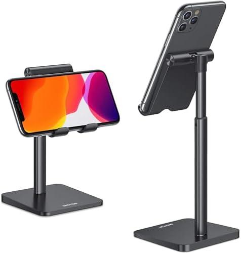 OMOTON Cell Phone Stand, Adjustable Angle Height Desk Phone Dock Holder for iPhone Air /17/17 Pro/XS Max/XR, Samsung Galaxy S20 / S10 / S9 / S8 and Other Phones (3.5-7.0-Inch), Black