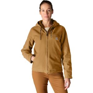 Carhartt Women's Loose Fit Washed Duck Sherpa Lined Jacket (Medium, Brown)