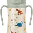 GROSMIMI Flip Top Spill Proof Sippy Cup, PPSU, BPA Free, 10 oz, Stage 2 Straw for Toddlers (Dinosaur)