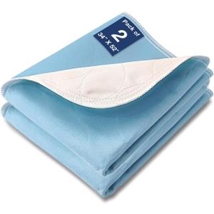 Bed Pads Washable Waterproof, 52" x 34" (2 Pack) Incontinence Bed Pads, Waterproof Mattress Protector & Washable Pee Pads, Perfect for Kids, Adults, The Elderly and Pets (Dark Blue)