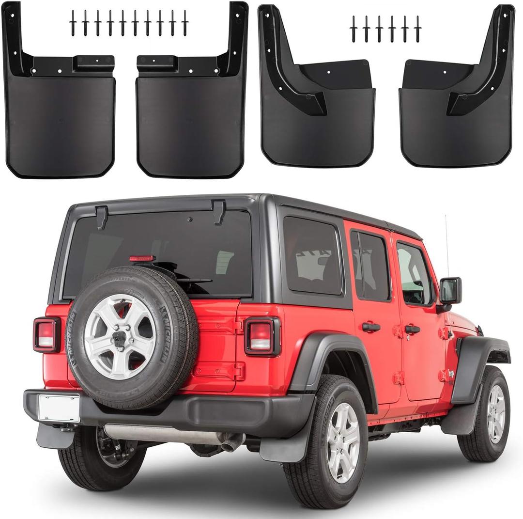 Front & Rear Splash Guards Fender Flares Mud Flaps for Jeep Wrangler JL JLU 2018-2023 2024 2025 Sahara Sport Sports (Not for Rubicon, Willys and Models with Rock Rails)