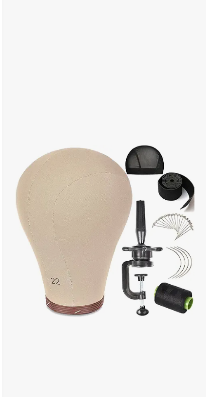 PWEOUKE 22 Inch Canvas Wig Head with Stand for Wigs ,1422 Inch Height Adjustable Wig Stand Tripod with Canvas Block Wig Head,Manikin Head Block Set for Cosmetology with Wig Stand and Storage Bag