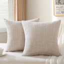 Decorative Throw Pillow Covers 16x16 Inch Super Soft Modern Farmhouse Pillow Case with Rustic Woven Textured, Outdoor Cushion Covers for Sofa Livingroom,Set of 2,Beige