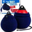 Set of 2 Mooring Buoy Fender Covers for Boat | Fleece Fender Covers (Navy Blue)