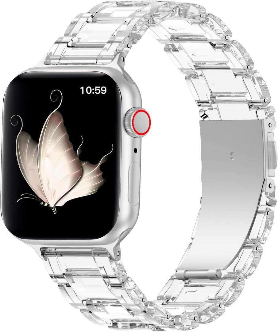 V.R.HOPE Resin Watch Band Compatible with Apple Watch Band for Women 42mm 44mm 45mm 46mm49mm Fashion Lightweight Bracelet Strap for iWatch Series Ultra3/11/10/9/8/7/6/5/4/3/2/1/SE3 (Clear)