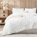 White Comforter Set Queen Size Bed in A Bag 7 Piece Pinch Pleat Bedding Set,Pintuck Ruched Flowers Bed Set with Comforter, Sheets, Pillowcases & Shams