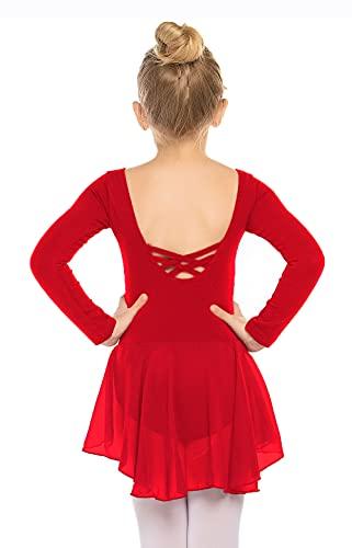 Zaclotre Ballet Leotards for Girls Toddler Classic Long Sleeve Criss-Cross Back Dance Dress Ballerina Outfits Red No Size