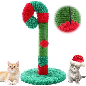 Yeyeplum Christmas Cat Scratching Post 21.6" Candy Cane Holiday Scratch Post Small Natural Sisal Cat Scratcher for Indoor Cats and Kittens
