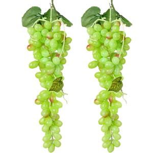 2pcs Green Lifelike Grape Artificial Grape Fruits Fake Grape Bundles for Home Aesthetics Creative Design Garden Basket Store Decoration Education Props(110Grains 13 inches)