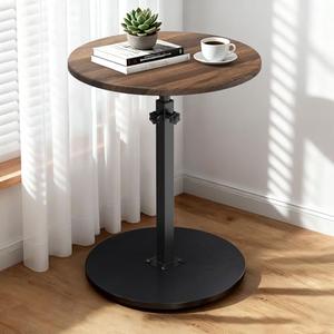 Side Table Adjustable with Wheels, Adjustable 17.7-30.3 inches, Tabletop Diameter: 10 inches, End Table Round for Living Rooms, Bedrooms, Kitchens, Offices, Walnut