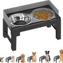 PAKEWAY Elevated Dog Bowls, Spill Proof, Tiltable Dog Feeder with 1 Slow Feeder Bowl &1 Stainless Steel Bowl, 6 Height Adjustable Raised Dog Bowls Stand for Medium Large Dogs (Grey)