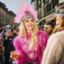 Women's Carnival Feather Headpieces Sequin Headdress for Wedding Masquerade Party Cosplay Feather Headbands (Tnmtd-pink)