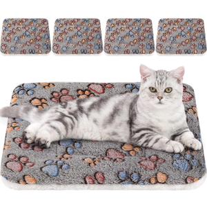 Tuanse 4 Pack Ultra Soft Dog Cat Bed Mat Small Animal Guinea Pig Bed with Cute Print Reversible Fleece Dog Crate Kennel Pad Cozy Washable Thickened Hamster Pet Beds Mat(21 x 14 Inches,Gray)