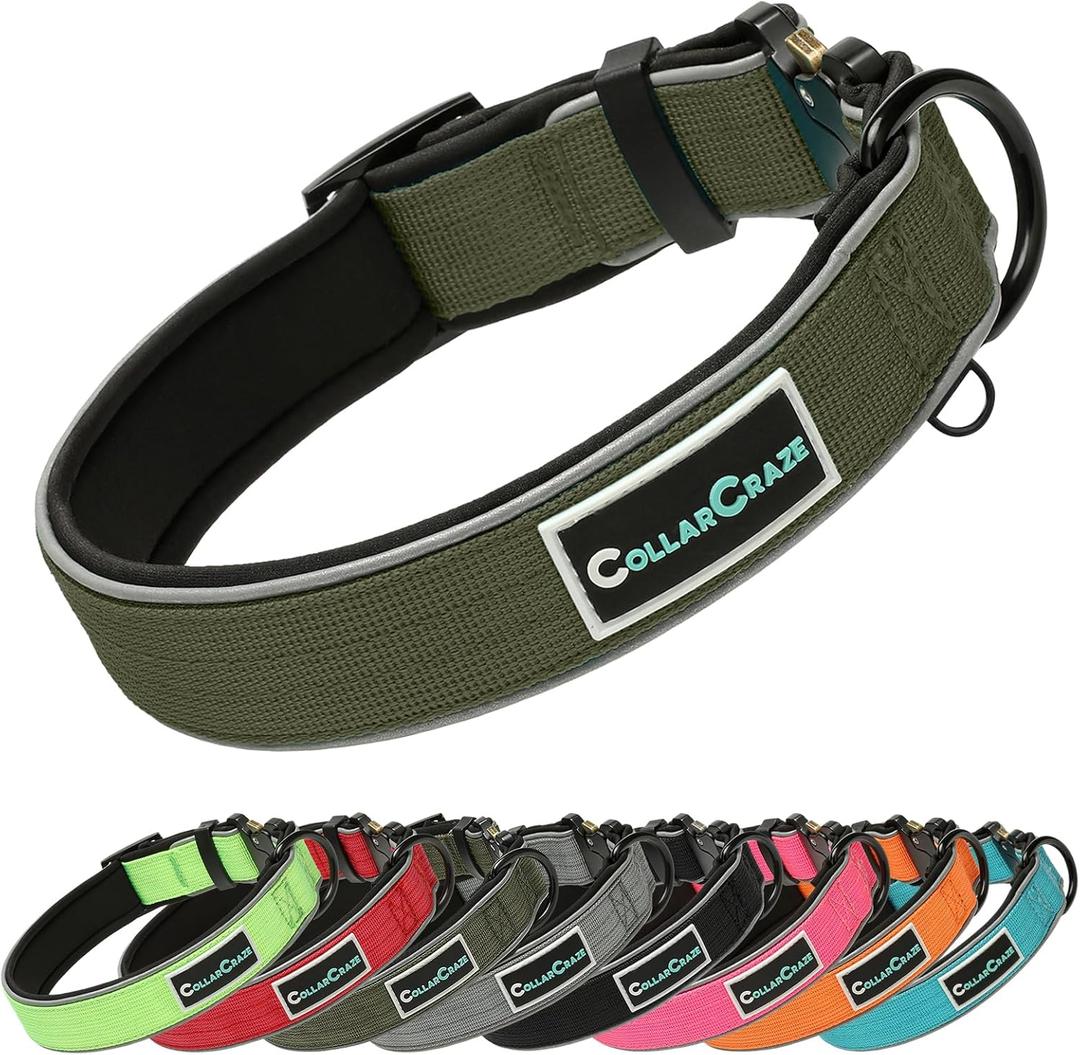 Dog Collar for Small Medium Large Dogs, Reflective, Adjustable Heavy Duty Dog Collar, Soft Neoprene Padded Comfortable for Walking (Ranger Green, L)