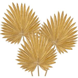 Large Pu Foam Gold Artificial Palm Leaves Faux Palm Tropical Leaves Fake Palm Fronds for DIY Wedding Bouquets Fake Leaves for Centerpieces Arrangements Bridal Shower Palm Leaf for Home Decor-3 Pcs