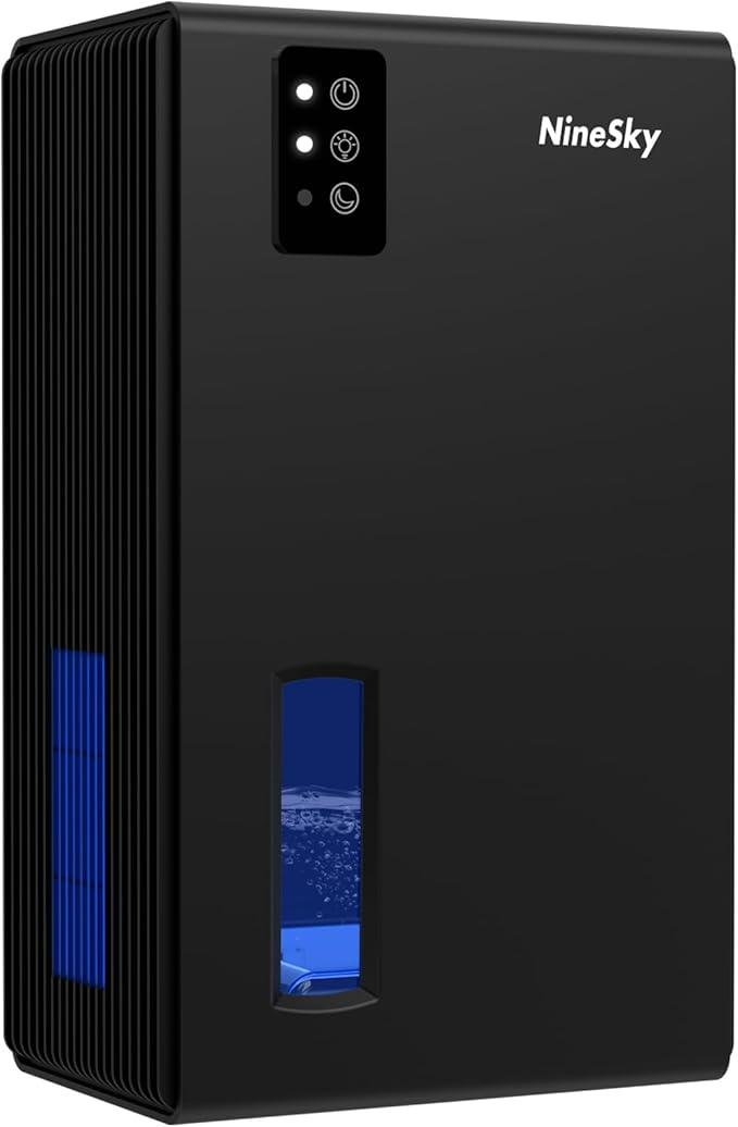NineSky Dehumidifier for Home, 95 OZ Water Tank, (1000 sq.ft) Dehumidifiers for Bathroom Bedroom Basement with Auto Shut Off,7 Colors LED Light(Black)