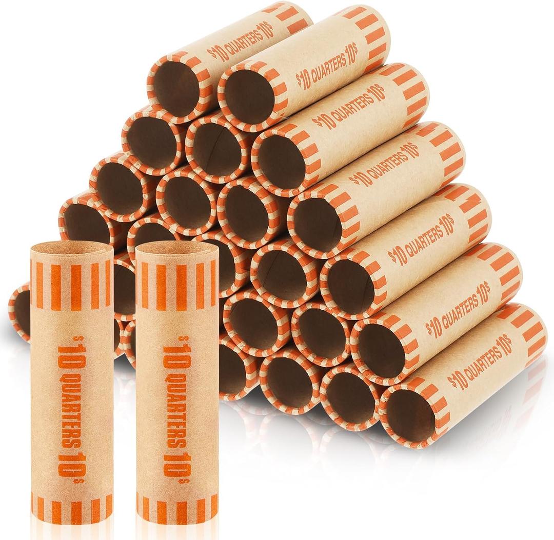 Gersoniel 360 Pcs Preformed Coin Wrappers Quarter Rolls Wrappers Bulk Quarter,Pennies,Dimes Coin Rolls for Bank and Office(Orange)