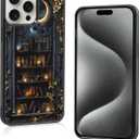 Aesthetic Star Bookshelf Book Collage Phone Case Compatible with iPhone 15 Pro Max Case 6.7 Inch, TPU Shockproof Protection Vintage Goth Bookcase Bookish Gifts Phone Case for Girls Women Cover