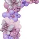 Uniquer Butterfly Theme Balloon Arch Kit, Pink Purple Latex Balloons Garland Kit with Purple Butterfly Shape Foil Balloon, Girl Birthday Party Decorations