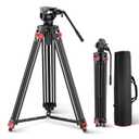 NEEWER Basic 74" Video Tripod with Fluid Head , Metal Camera Tripod with Smooth Friction Damping, Mid Level Spreader, Quick Release Plate Compatible with Manfrotto 501, Max Load 17.6lb, TP37