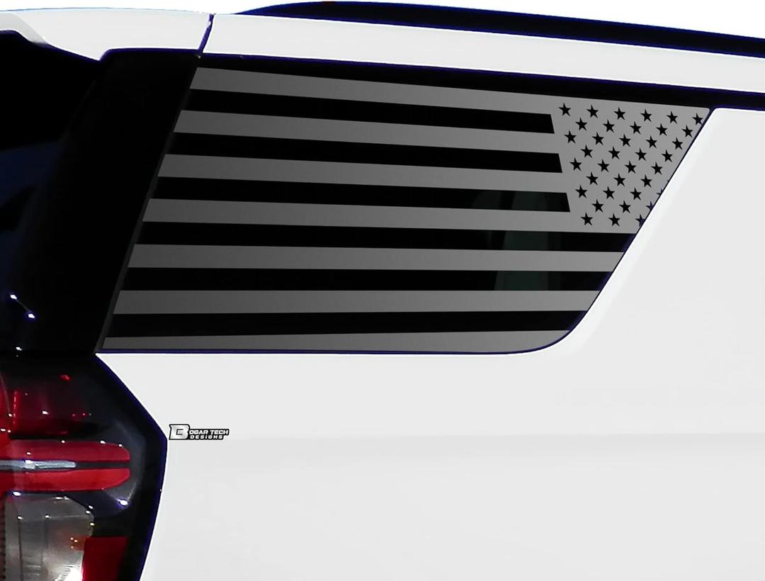Bogar Tech Designs Precut Quarter Window American Flag Vinyl Decal Sticker Compatible with Chevy Tahoe and GMC Yukon 2021-2025, Matte Black