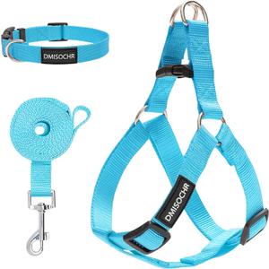 No Pull Dog Harness - Adjustable Step-in Harness & Leash Set for Small, Medium, Large Dogs - Escape Proof Soft Pet Harness for Walking, Training, Hiking, Outdoor Activities (LARGE (chest: 23.4"-31" neck: 14"-20" ), Light Blue)