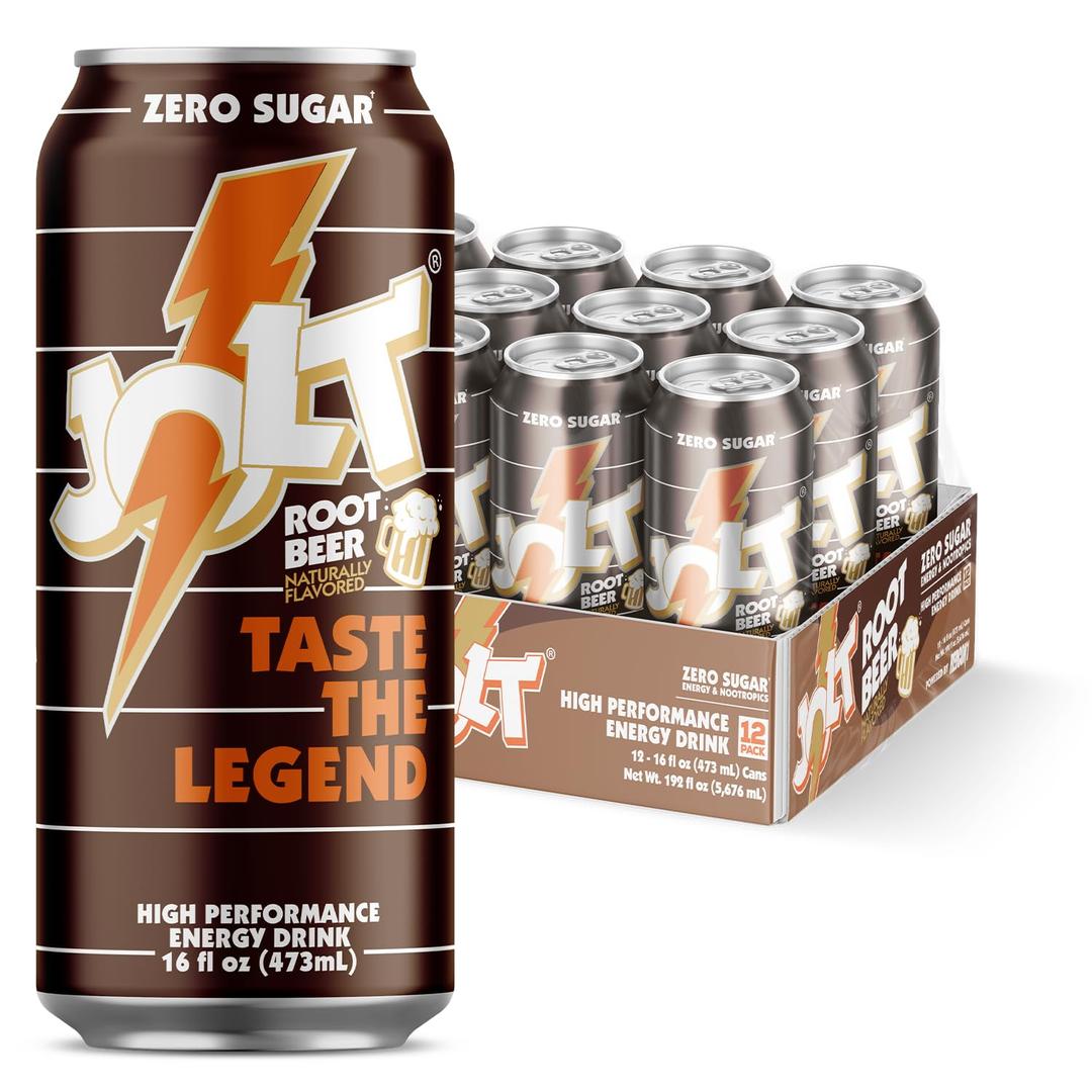JOLT Root Beer Energy Drink - 200mg Caffeine Drink with L-Carnitine & Taurine - High Performance Energy Drinks with Nootropics - Root Beer (12 Count) (EXP 05/13/28)