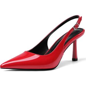 Slingback Heels for Women Closed Pointed Toe Kitten Stiletto Heels with Buckle Comfortable Womens Pumps Casual Dress Shoes (Red, M) 6
