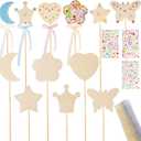 Fumwase Princess Fairy Wand Kit Include 18 Unfinished Wood in 6 Styles 3 Sheet Gem Stickers 18 Ribbons Craft Kit for Halloween Princess Fairy Cosplay Party Favors for Adult