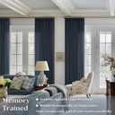 Pinch Pleated Navy Linen Curtains 84 Inches Long 2 Panels Set for Living Room Dining Pinch Pleat Back Tab Light Filtering Farmhouse Boho Retro Window Curtain Drapes 84 Inch Length Dark Blue Indigo