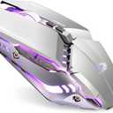 TENMOS T12 Wireless Gaming Mouse Rechargeable, 2.4G Silent Optical Wireless Computer Mice with Changeable LED Light for Laptop PC, 7 Buttons, 3 Adjustable DPI (Silver)