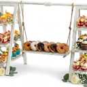 Wooden 3 Tier Swing Cupcake Stand with Serving Platter 20x30 Foldable Ladder Stand Dessert Display Cake Snack Fruit Bread Centerpieces for Party, Birthday, Wedding, Baby Shower(Rustic White)