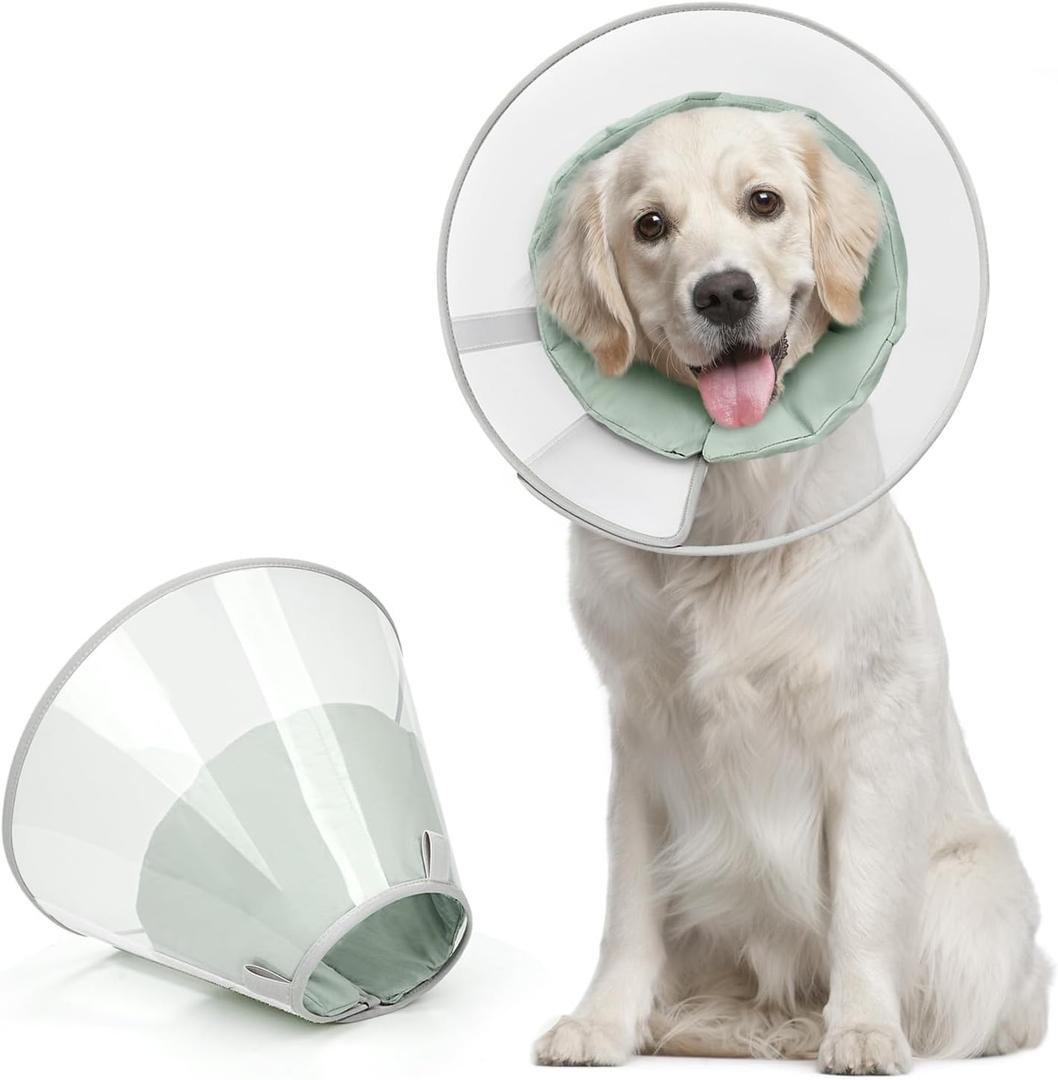 Supet Upgraded Dog Cone with Soft Liner, 20% Lighter Plastic Elizabeth Collar After Surgery to Stop Licking, for Spay Neuter Skin Problems Recovery, for Active Dogs(Green,L)