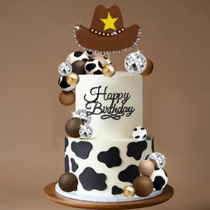Western Cowboy Cake Topper Brown Ball Cake Decorations Cowboy Hat Disco Balls for Western Themed Birthday Supplies (02)