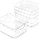 BINO Plastic Storage Containers, Small - 4 Pack THE LUCID COLLECTION, Multi-Use Organizer Bins Built-In Handles BPA-Free Clear, Fridge, Pantry & Home Organization