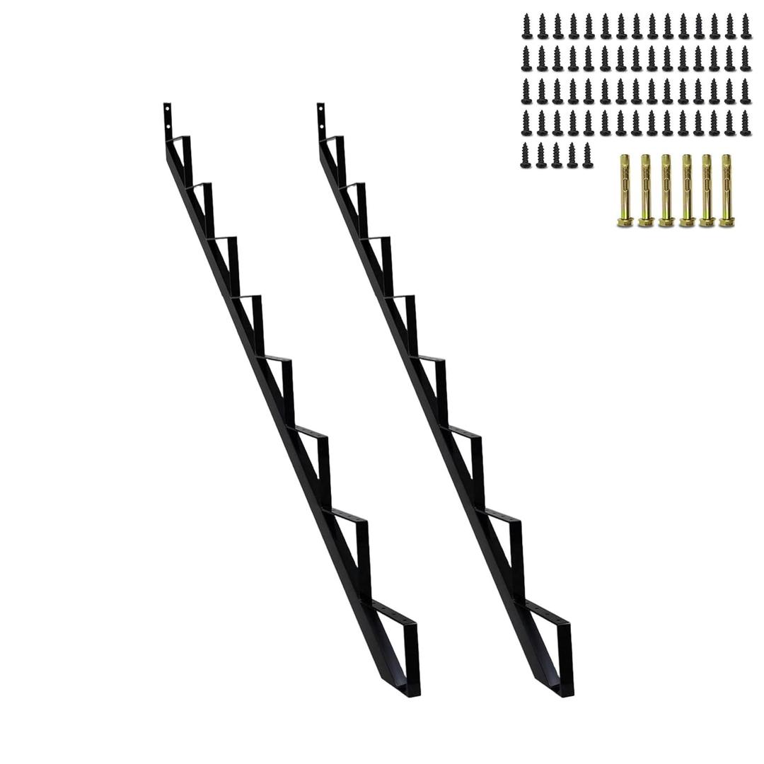 2 Packs Black Metal Stair Step Stringers, 8-Step for Deck Height 65 Inches Stair Stringer for Outdoor Wooden Tread
