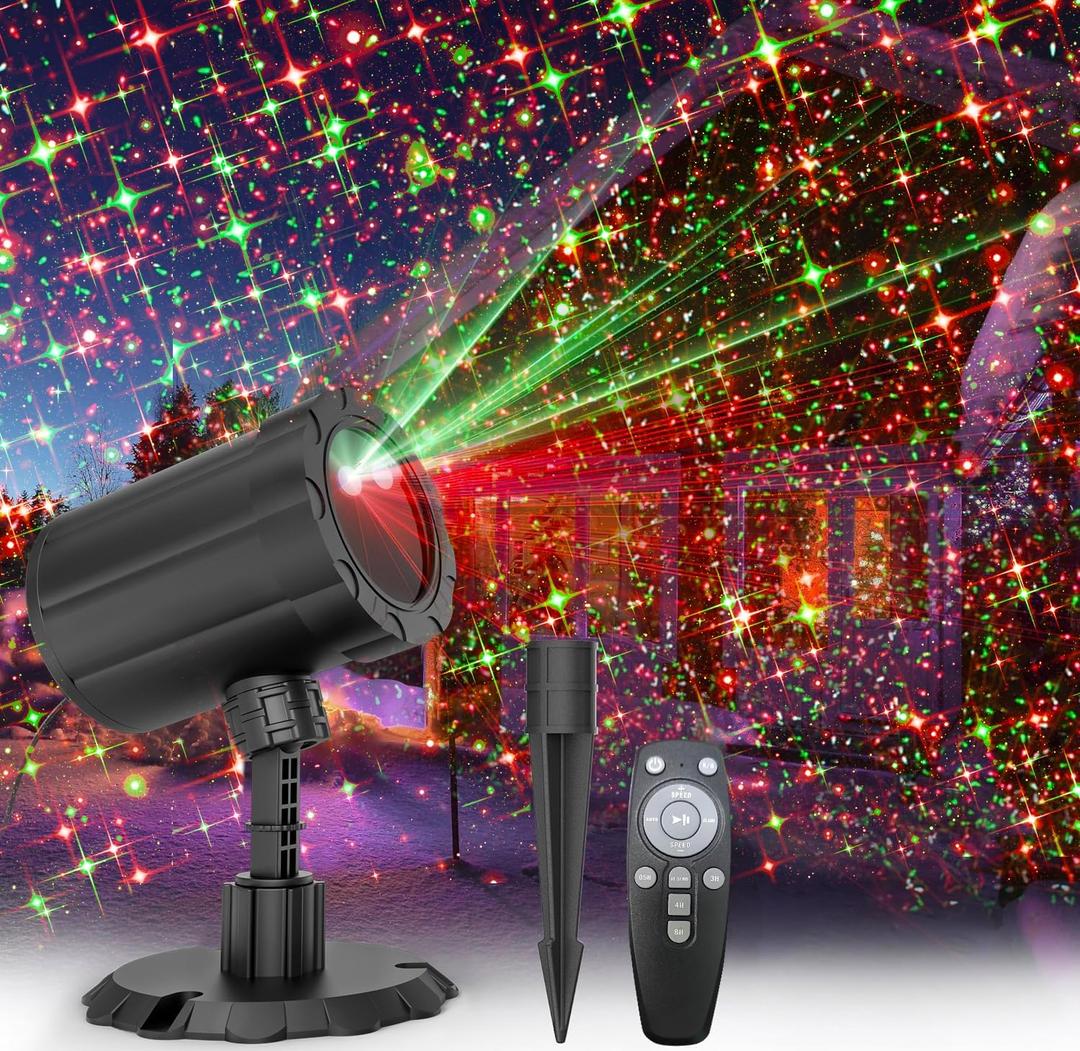 Christmas Projector Lights Outdoor, BLOFUN Red and Green Starlight Projection Light, 3 Modes with Remote Control, Halloween, Christmas, Party, New Year Decoration Waterproof and Frostproof-Multicolor