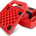 HOXWELL 6.5" X 6.5" RV Stabilizer Jack Pads with Anti-Slip Rubber Mats, Stackable Camper Jack Pads with Handles & Handy Strap, Sink-Resistant Camper Accessories for RV Stabilization, 4 Pack, Red