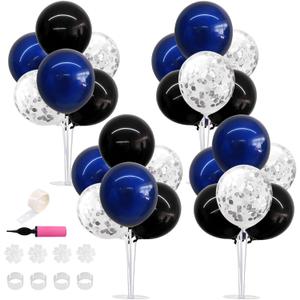 TONIFUL 4 Set Black Blue Silver Confetti Balloon Centerpieces for Table,Balloon Stand Kit for Graduation Decorations 2026 Blue Party Decorations,Retirement,Anniversary,Birthday Decoration for men, 12 inches